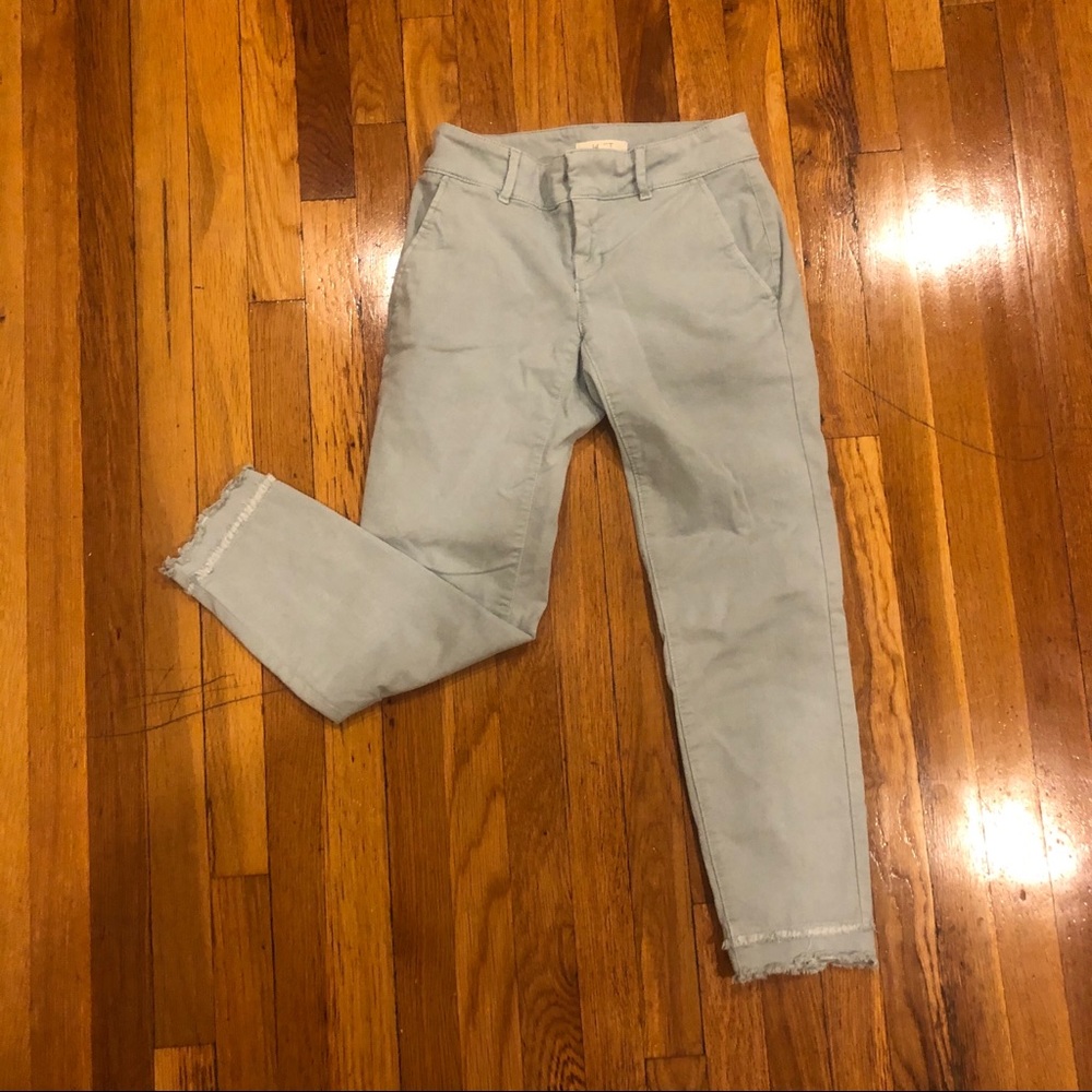 Light blue, fringed-bottom, ankle pants from LOFT